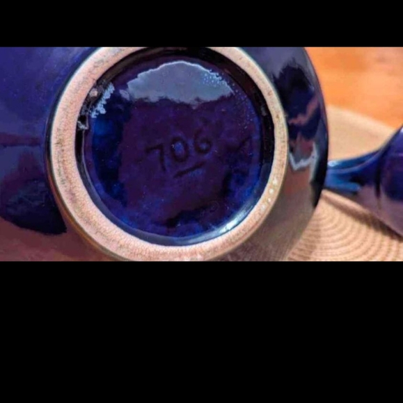 Vintage Blue MCM Beauceware Quebec Pottery Teapot and Creamer - Picture 5 of 7